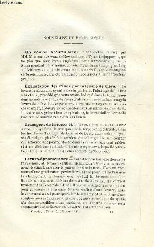 Cosmos - Les Mondes N° 5 - Un Nouvel Accumulateur, Exploitation Des Mines Par La Levure De Bière, Transport De La Force, Lévuro-Dynamomètre, Les Escargots Élevage Et Consommation, Le Prix Du Blé, La(...)
