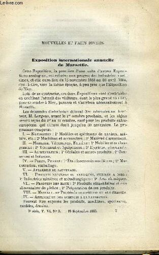 Cosmos - Les Mondes N° 3 - Exposition Internationale Annuelle De Marseille, L Électricité A Distance, Conservation Des Peaux, Nouveaux Signaux Télégraphiques En Mer, Comparaison Entre Les Piles Et Les(...)