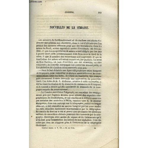 Cosmos N° 20 - Exposition Universelle De Londres, Bolides De L Hiver, Eclipse Du 31 Décembre, Observations Africaines, Société D Encouragement- Médailles D Argent, Fusils De Chasse Et Carabines(...)