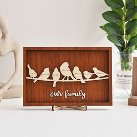 Cadre De Panneau Personnalisé Oiseaux Sur Fil, Noms De Famille Personnalisés Branches Ornements De Bureau, Gravure Laser En Bois, Décorations