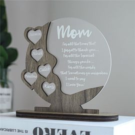 Panneau De Bureau En Acrylique Transparent Personnalisable Avec Mes Noms De Famille, Gravure Laser Personnalisée, 2-6 Noms Et Texte, Panneau En Bois Pour Maman Et Papa, Décoration De Maison