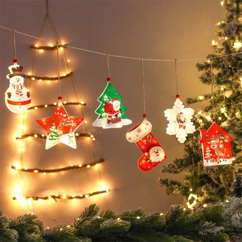 Lampes Led À Suspendre Pour Décoration De Noël, 6 Pièces, Mignon Pendentif Arbre De Noël, Étoile, Bonhomme De Neige, Accessoires De Décoration Pour La Maison