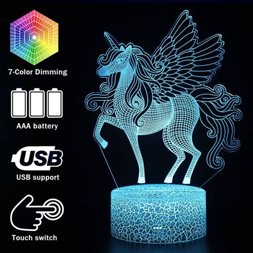 Lampe De Table Licorne À Effet D'illusion 3d, Veilleuse Led Tactile Pour Chambre À Coucher, Arc-En-Ciel, Cheval, Éclairage Décoratif, Lampe Créative À Offrir En Cadeau, My1168