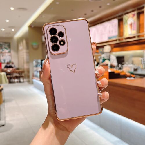 Coque pour Samsung Galaxy S23 Ultra,Étui Motif Coeur d'amour Mignon Ultra Fine Galvanisé Silicone TPU Étui S23 Ultra,Housse Antichoc Anti-Rayures Coque pour Samsung Galaxy S23 Ultra,Mauve
