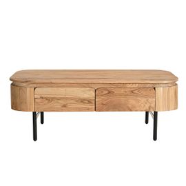 Table Basse Avec Rangements En Bois Massif Et Métal Noir 4 Tiroirs L115 Cm Napoli