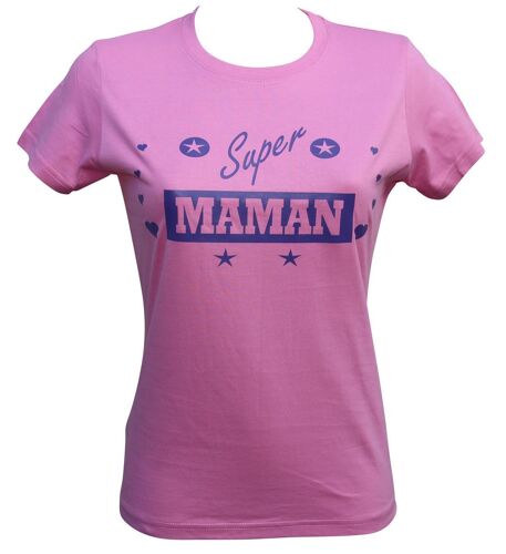 T-Shirt Femme Manches Courtes - Super Maman - Rose