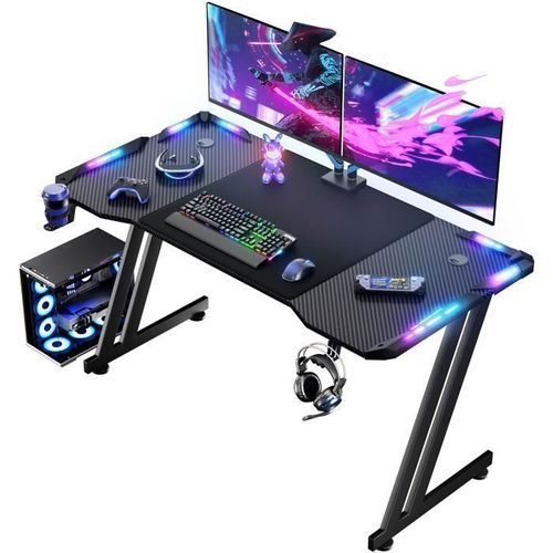 Bureau Gaming Avec Led - Hlonone - 120 X 60 Cm - Résistant À La Rayure - Ergonomique - Noir