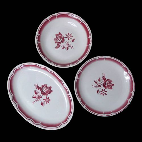 3 Anciens Plats En Faence Fb Digoin Rose