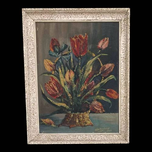 Huile sur toile ancienne multicolore