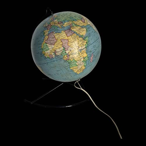 Globe vintage 1960 terrestre mappemonde Girard Barrre verre 36 cm bleu