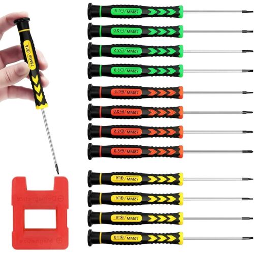 SUBZONAL-12Pcs Mini Tournevis de Précision avec 1 Magnétiseur,Jeu de Kit Tournevis de Précision,Tournevis Cruciforme,Utilisé pour Réparer des Lunettes,des Montres,des Téléphones Portables