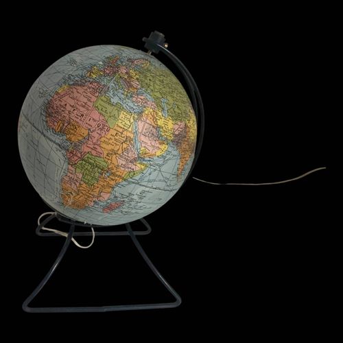 Globe vintage 1960 terrestre verre mappemonde Perrina 24 cm bleu