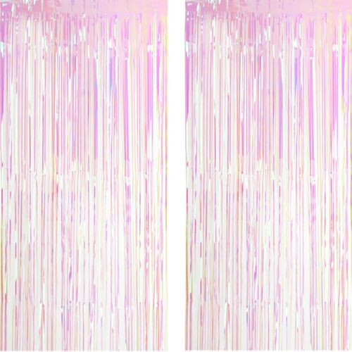 KALANKA-Lot de 2 Rideaux en métal à Franges Scintillantes pour Porte, fenêtre, décoration pour Anniversaire, Mariage, fête, serpentins, 100 x 200 cm ¿ Transparent Multicolore