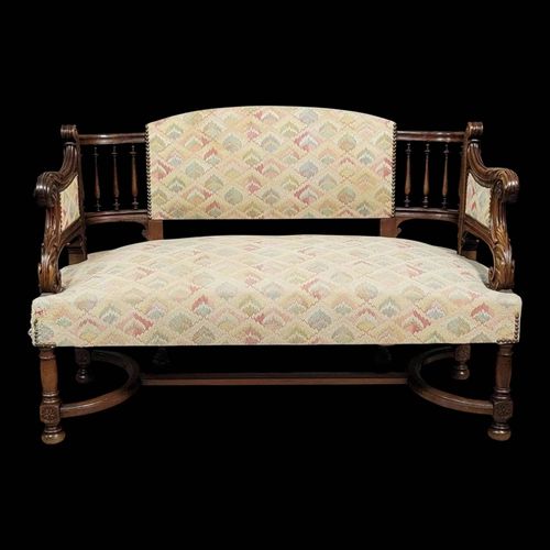 Banquette Daposalcove De Style Louis Xiii En Noyer Massif Vers 1850 Multicolore