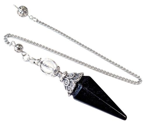 Pendule Obsidienne Noire et Métal 6 faces