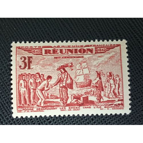Timbre France / Reunion Y T 20 300e Anni De La Colonisation Française À La Réunion 1943 ( 090909 )