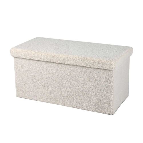 Banc de rangement pliable Kube revêtement bouclette - Blanc crème