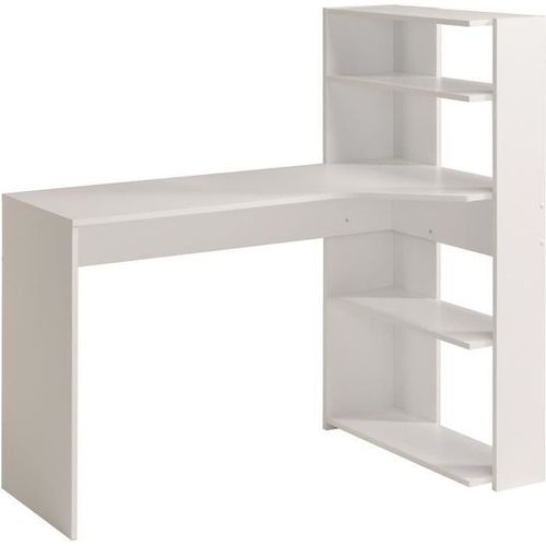 Bureau D'Angle Contemporain Parisot June - Blanc - L 122 Cm - 1 Plateau, 2 Tablettes