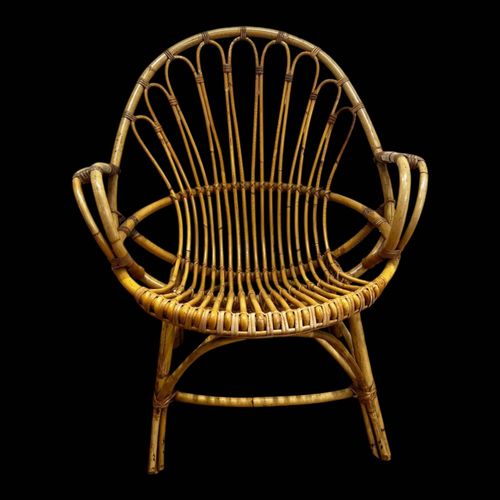 Fauteuil Rotin Vintage Bois