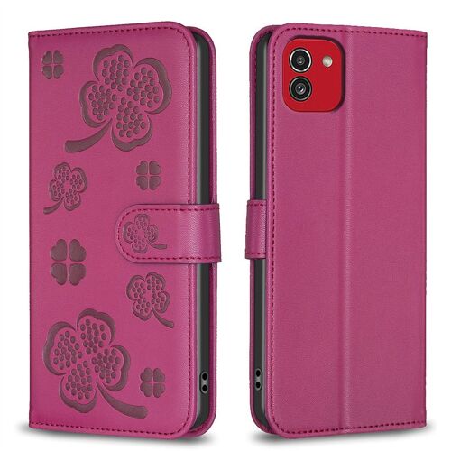Saturcase Coque Pour Samsung Galaxy A03, Belle Trèfle Pu Cuir Magnétique Flip Portefeuille Support Porte-Carte Protecteur Housse Étui Pour Samsung Galaxy A03 (Xy-Rouge)