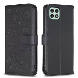 Saturcase Coque Pour Samsung Galaxy A22 5g, Belle Trèfle Pu Cuir Magnétique Flip Portefeuille Support Porte-Carte Protecteur Housse Étui Pour Samsung Galaxy A22 5g (Xy-Noir)
