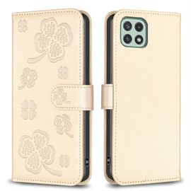 Saturcase Coque Pour Samsung Galaxy A22 5g, Belle Trèfle Pu Cuir Magnétique Flip Portefeuille Support Porte-Carte Protecteur Housse Étui Pour Samsung Galaxy A22 5g (Xy-Or)