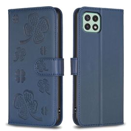 Saturcase Coque Pour Samsung Galaxy A22 5g, Belle Trèfle Pu Cuir Magnétique Flip Portefeuille Support Porte-Carte Protecteur Housse Étui Pour Samsung Galaxy A22 5g (Xy-Bleu)