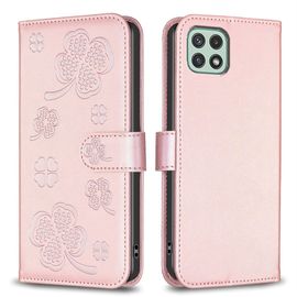 Saturcase Coque Pour Samsung Galaxy A22 5g, Belle Trèfle Pu Cuir Magnétique Flip Portefeuille Support Porte-Carte Protecteur Housse Étui Pour Samsung Galaxy A22 5g (Xy-Pink)