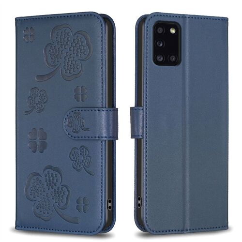 Saturcase Coque Pour Samsung Galaxy A31, Belle Trèfle Pu Cuir Magnétique Flip Portefeuille Support Porte-Carte Protecteur Housse Étui Pour Samsung Galaxy A31 (Xy-Bleu)