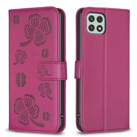 Saturcase Coque Pour Samsung Galaxy A22 5g, Belle Trèfle Pu Cuir Magnétique Flip Portefeuille Support Porte-Carte Protecteur Housse Étui Pour Samsung Galaxy A22 5g (Xy-Rouge)