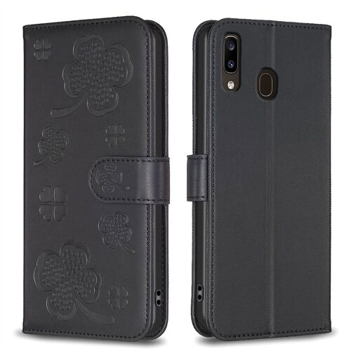 Saturcase Coque Pour Samsung Galaxy A20 A30, Belle Trèfle Pu Cuir Magnétique Flip Portefeuille Support Porte-Carte Protecteur Housse Étui Pour Samsung Galaxy A20 A30 (Xy-Noir)
