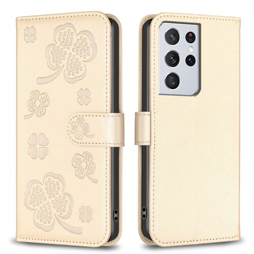 Saturcase Coque Pour Samsung Galaxy S21 Ultra, Belle Trèfle Pu Cuir Magnétique Flip Portefeuille Support Porte-Carte Protecteur Housse Étui Pour Samsung Galaxy S21 Ultra (Xy-Or)