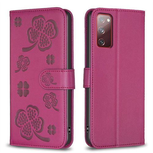 Saturcase Coque Pour Samsung Galaxy S20 Fe, Belle Trèfle Pu Cuir Magnétique Flip Portefeuille Support Porte-Carte Protecteur Housse Étui Pour Samsung Galaxy S20 Fe (Xy-Rouge)