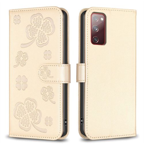 Saturcase Coque Pour Samsung Galaxy S20 Fe, Belle Trèfle Pu Cuir Magnétique Flip Portefeuille Support Porte-Carte Protecteur Housse Étui Pour Samsung Galaxy S20 Fe (Xy-Or)