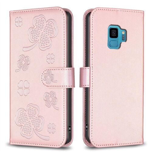 Saturcase Coque Pour Samsung Galaxy S9, Belle Trèfle Pu Cuir Magnétique Flip Portefeuille Support Porte-Carte Protecteur Housse Étui Pour Samsung Galaxy S9 (Xy-Pink)
