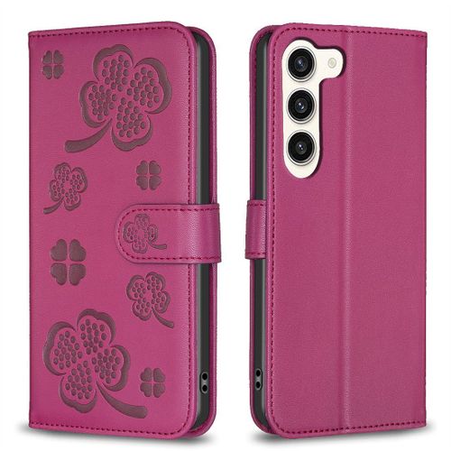 Saturcase Coque Pour Samsung Galaxy S23, Belle Trèfle Pu Cuir Magnétique Flip Portefeuille Support Porte-Carte Protecteur Housse Étui Pour Samsung Galaxy S23 (Xy-Rouge)
