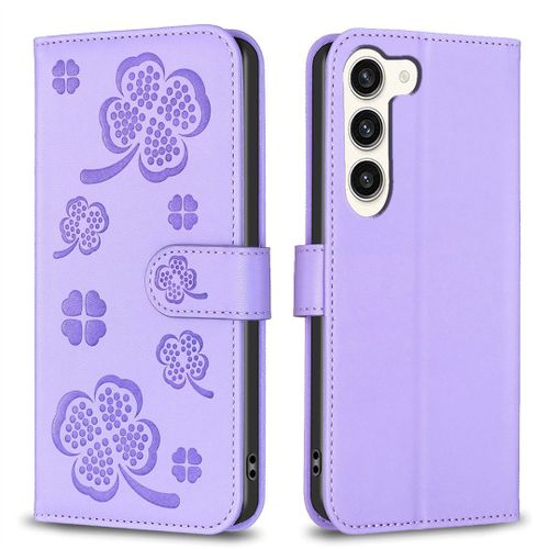 Saturcase Coque Pour Samsung Galaxy S24, Belle Trèfle Pu Cuir Magnétique Flip Portefeuille Support Porte-Carte Protecteur Housse Étui Pour Samsung Galaxy S24 (Xy-Violet)