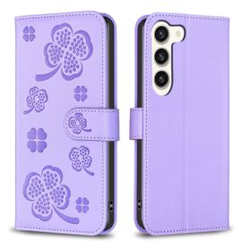 Saturcase Coque Pour Samsung Galaxy S23 Plus, Belle Trèfle Pu Cuir Magnétique Flip Portefeuille Support Porte-Carte Protecteur Housse Étui Pour Samsung Galaxy S23 Plus (Xy-Violet)