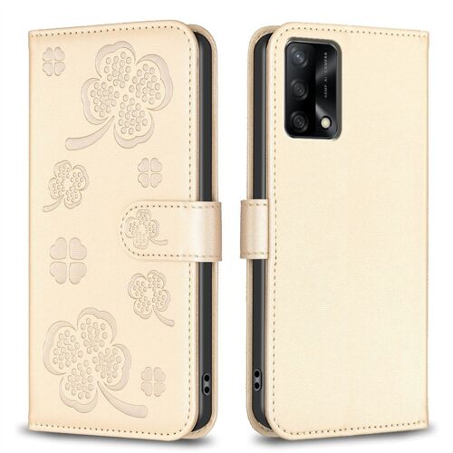 Saturcase Coque Pour Oppo A74 4g / F19, Belle Trèfle Pu Cuir Magnétique Flip Portefeuille Support Porte-Carte Protecteur Housse Étui Pour Oppo A74 4g / F19 (Xy-Or)