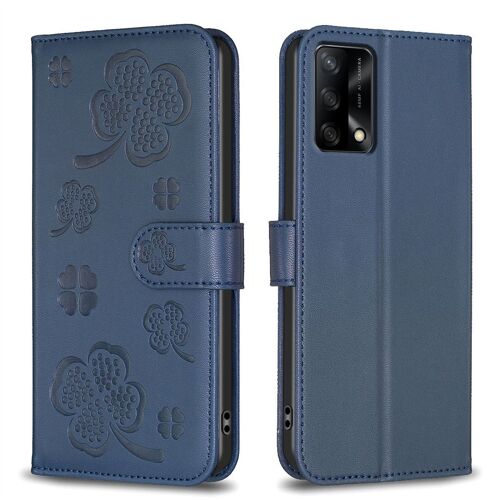 Saturcase Coque Pour Oppo A74 4g / F19, Belle Trèfle Pu Cuir Magnétique Flip Portefeuille Support Porte-Carte Protecteur Housse Étui Pour Oppo A74 4g / F19 (Xy-Bleu)
