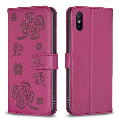 Saturcase Coque Pour Xiaomi Redmi 9a, Belle Trèfle Pu Cuir Magnétique Flip Portefeuille Support Porte-Carte Protecteur Housse Étui Pour Xiaomi Redmi 9a (Xy-Rouge)