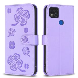 Saturcase Coque Pour Xiaomi Redmi 9c, Belle Trèfle Pu Cuir Magnétique Flip Portefeuille Support Porte-Carte Protecteur Housse Étui Pour Xiaomi Redmi 9c (Xy-Violet)