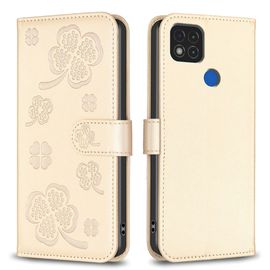 Saturcase Coque Pour Xiaomi Redmi 9c, Belle Trèfle Pu Cuir Magnétique Flip Portefeuille Support Porte-Carte Protecteur Housse Étui Pour Xiaomi Redmi 9c (Xy-Or)
