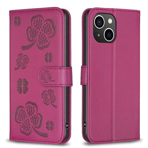 Saturcase Coque Pour Apple Iphone 15, Belle Trèfle Pu Cuir Magnétique Flip Portefeuille Support Porte-Carte Protecteur Housse Étui Pour Apple Iphone 15 (Xy-Rouge)