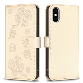 Saturcase Coque Pour Apple Iphone X / Xs, Belle Trèfle Pu Cuir Magnétique Flip Portefeuille Support Porte-Carte Protecteur Housse Étui Pour Apple Iphone X / Xs (Xy-Or)