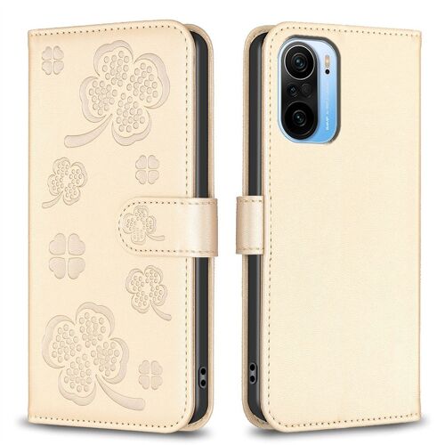 Saturcase Coque Pour Xiaomi Poco F3, Belle Trèfle Pu Cuir Magnétique Flip Portefeuille Support Porte-Carte Protecteur Housse Étui Pour Xiaomi Poco F3 (Xy-Or)