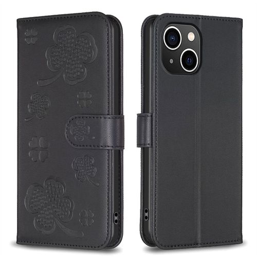 Saturcase Coque Pour Apple Iphone 15 Plus, Belle Trèfle Pu Cuir Magnétique Flip Portefeuille Support Porte-Carte Protecteur Housse Étui Pour Apple Iphone 15 Plus (Xy-Noir)