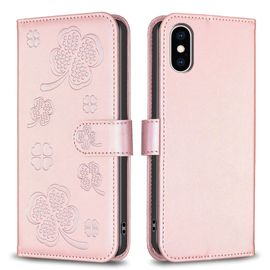 Saturcase Coque Pour Apple Iphone X / Xs, Belle Trèfle Pu Cuir Magnétique Flip Portefeuille Support Porte-Carte Protecteur Housse Étui Pour Apple Iphone X / Xs (Xy-Pink)