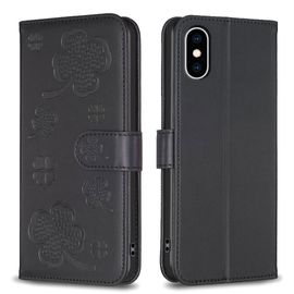 Saturcase Coque Pour Apple Iphone X / Xs, Belle Trèfle Pu Cuir Magnétique Flip Portefeuille Support Porte-Carte Protecteur Housse Étui Pour Apple Iphone X / Xs (Xy-Noir)
