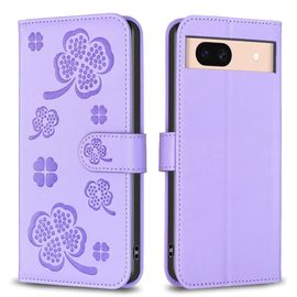 Saturcase Coque Pour Google Pixel 8a, Belle Trèfle Pu Cuir Magnétique Flip Portefeuille Support Porte-Carte Protecteur Housse Étui Pour Google Pixel 8a (Xy-Violet)